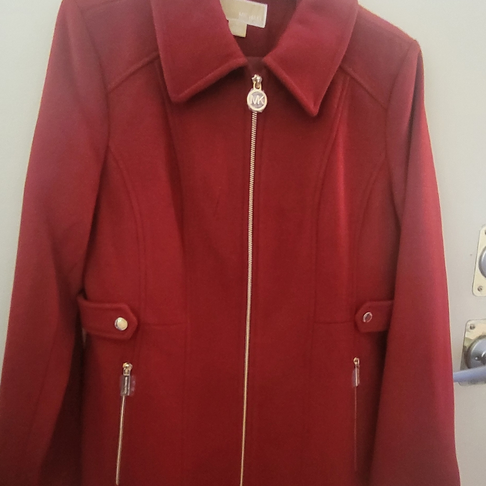 Michael Kors Red Trench Coat with Gold Accents